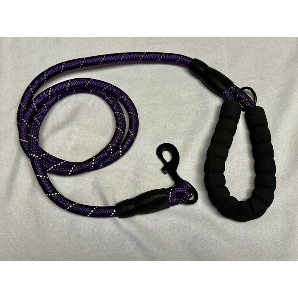 Dream Amour 5pc Dog Set purple collar, leach, water bowl &2 bag holders New